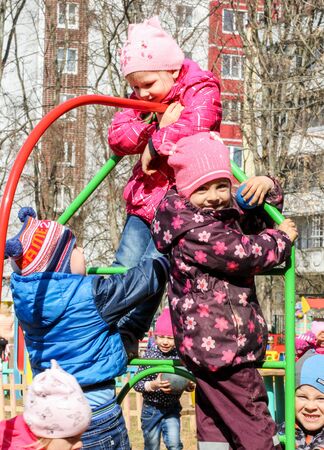Children on the street playground in kindergarten.のeditorial素材