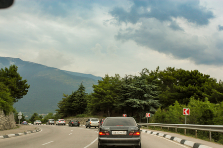 Views from the window of a moving car on the roads of the Crimea.のeditorial素材
