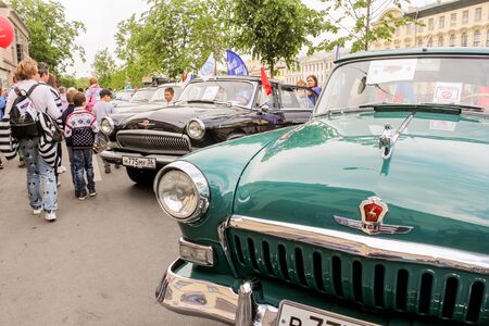 The parade of retro transport and cars on the day of the city in St. Petersburg.のeditorial素材