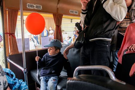 The parade of retro transport and cars on the day of the city in St. Petersburg.のeditorial素材