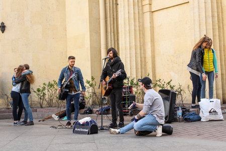 Performance of street musicians in the city center.のeditorial素材