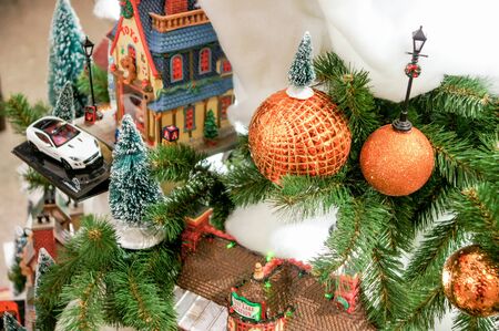 Christmas tree decorations and decorations in the design.