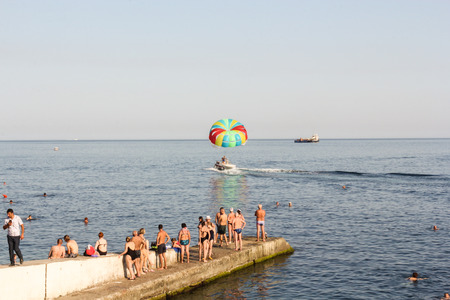 The coast and beaches of the resort town of Gurzuf.のeditorial素材