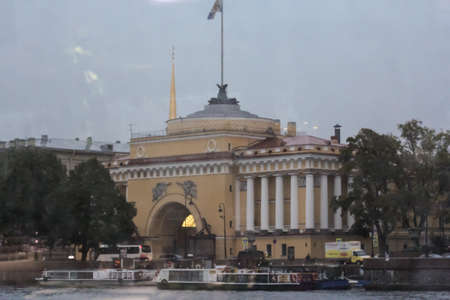 Views of the Neva from the window of a floating restaurant.の写真素材