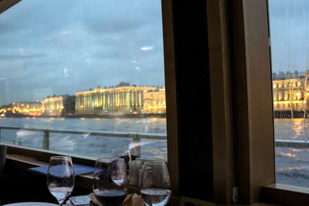 Views of the Neva from the window of a floating restaurant.の写真素材