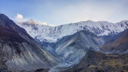 Trekking along the scenic route in Nepal around Annapurna.の写真素材