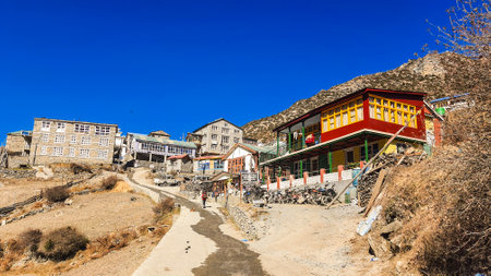 Trekking along the scenic route in Nepal around Annapurna.