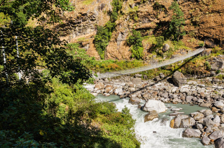 Trekking along the scenic route in Nepal around Annapurna.