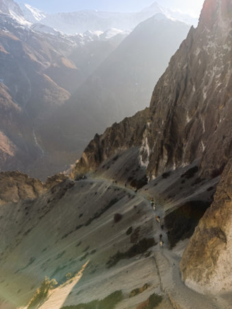 Trekking along the scenic route in Nepal around Annapurna.の写真素材
