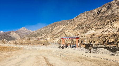 Trekking along the scenic route in Nepal around Annapurna.の写真素材