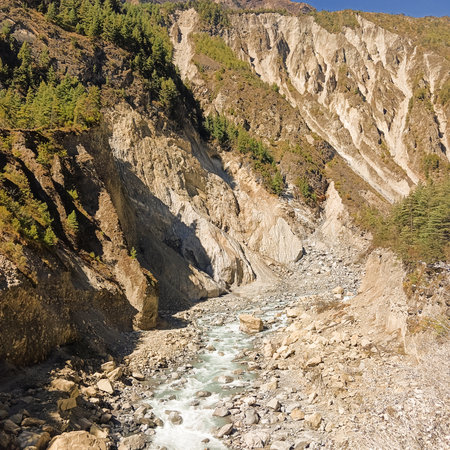 Trekking along the scenic route in Nepal around Annapurna.