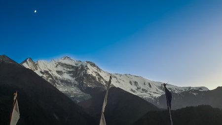 Trekking along the scenic route in Nepal around Annapurna.の写真素材