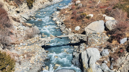 Trekking along the scenic route in Nepal around Annapurna.