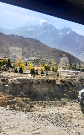 Trekking along the picturesque route in Nepal around Annapurna. Transfer by jeep. Photos in motion.の写真素材