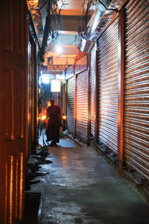 Walking tour of Kathmandu in the evening.の写真素材