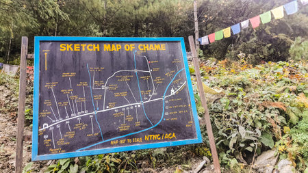 Trekking along the scenic route in Nepal around Annapurna.の写真素材
