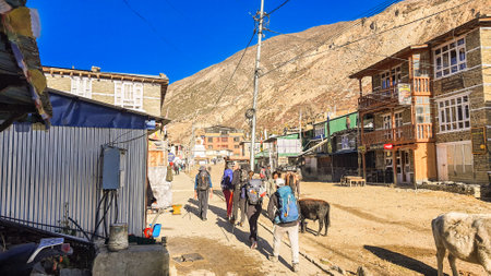 Trekking along the scenic route in Nepal around Annapurna.の写真素材