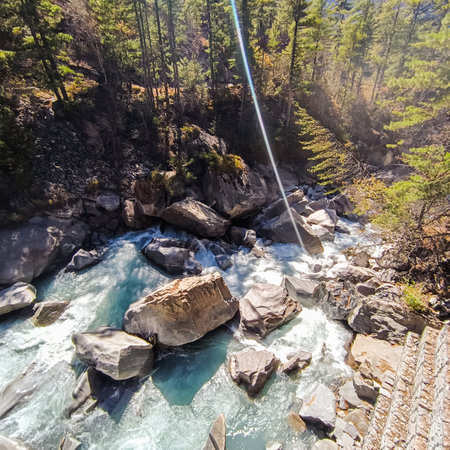 Trekking along the scenic route in Nepal around Annapurna.の写真素材