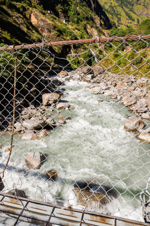 Trekking along the scenic route in Nepal around Annapurna.の写真素材