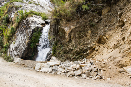 Trekking along the scenic route in Nepal around Annapurna.の写真素材
