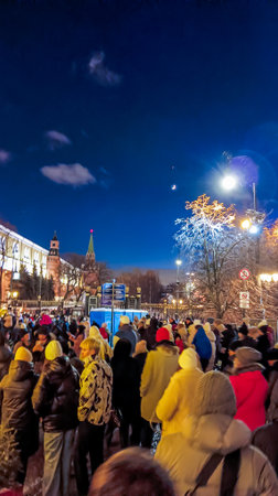 Moscow decorated with New Year's garlands and installations.の写真素材