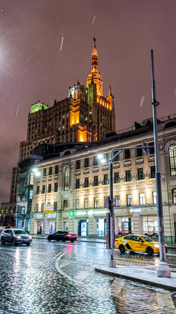 Moscow decorated with New Year's garlands and installations.の写真素材