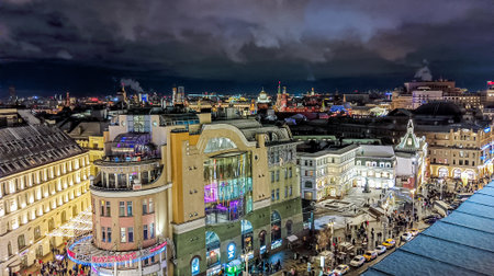 Moscow decorated with New Year's garlands and installations.の写真素材