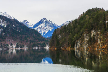 Mining and water and forest landscape in December while traveling through Germany.の写真素材