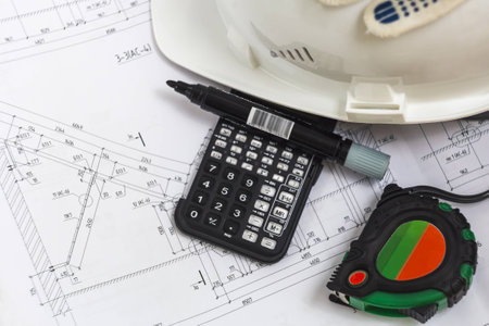 Accessories civil engineer on the project background.