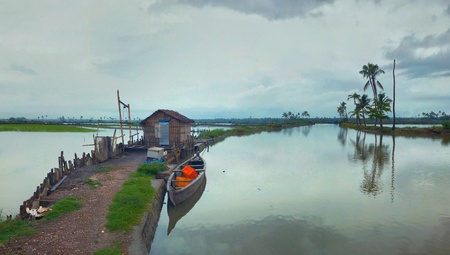 House at Kerala island, India.の素材