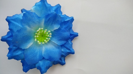 closeup blue Origami or Artificial cotton flowers white backgroundの写真素材
