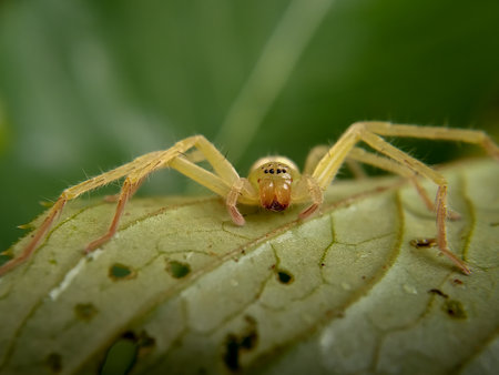 Macro shot of green huntsman spiderの写真素材