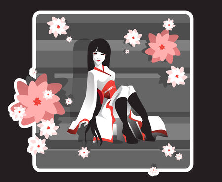 Japanese doll-girlのイラスト素材