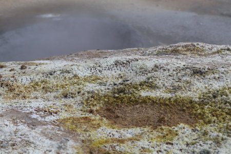 colorful soil and rock in Namaskard geothermal area in Icelandの写真素材