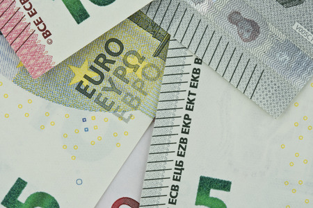 Euro cash. Many Euro banknotes of different values. Euro cash background.の写真素材