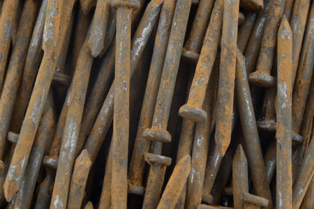 Old rusted nails. Natural background.の写真素材