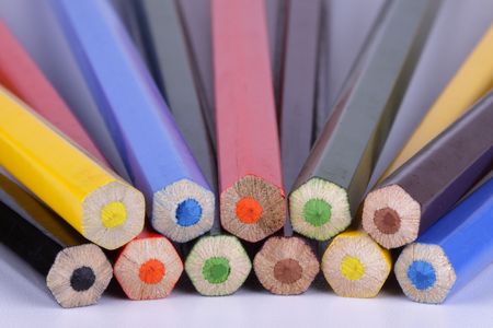 Various colour pencils isolated on the white backgroundの写真素材
