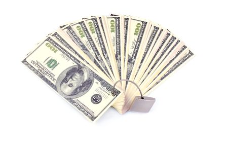 Financial security concept - padlock and dollars isolated on the white backgroundの写真素材