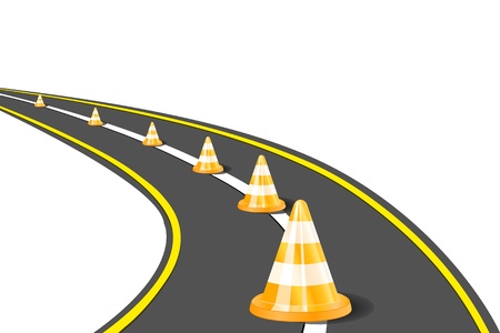Orange Road Cones on Highway. Vector Illustrationのイラスト素材