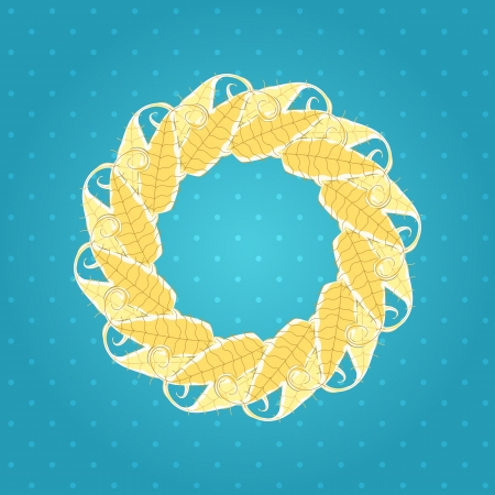 Round Frame from Yellow Leaves. Vector Illustration of Card on Blue Backgroundのイラスト素材