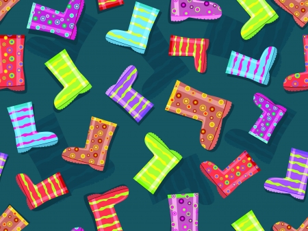 Seamless Pattern with Colorful Rubber Boots on Blue Background  Vector Illustration のイラスト素材