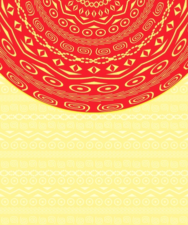 Abstract Invitation Card with Red Ethnic Round Elementのイラスト素材