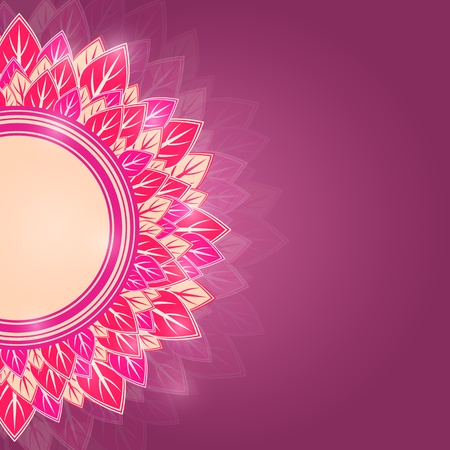 Half Round Pink Label on Dark Purple Background. Shiny Floral Cardのイラスト素材