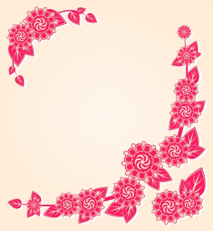 Pink Flowers at the Floral Card Corner. Vector Design Backgroundのイラスト素材