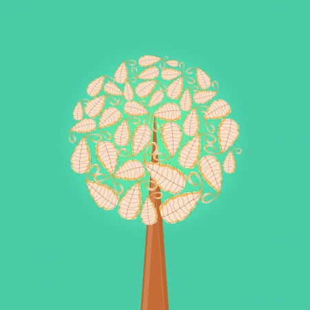 Abstract Tree Icon with Round Leaf Crown on Green Background.のイラスト素材