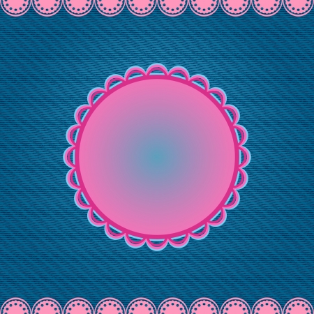 Pink Round Label on Denim Blue Background. Vector Card.のイラスト素材
