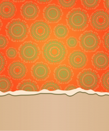 Bright Orange Riped Card with Pattern Background and Place for Text at the Bottomのイラスト素材