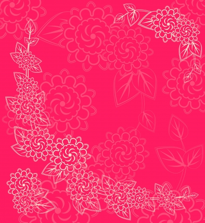 White Flower Silhouettes in Corner on Pink Red Background. Invitation Cardのイラスト素材