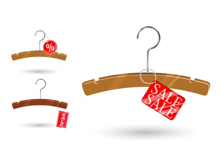 sale tag attached to clothes hanger icon set isolated on white backgroundのイラスト素材