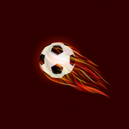 Flying Soccer Ball with Flame on Dark Red Background. Vector Illustration.のイラスト素材